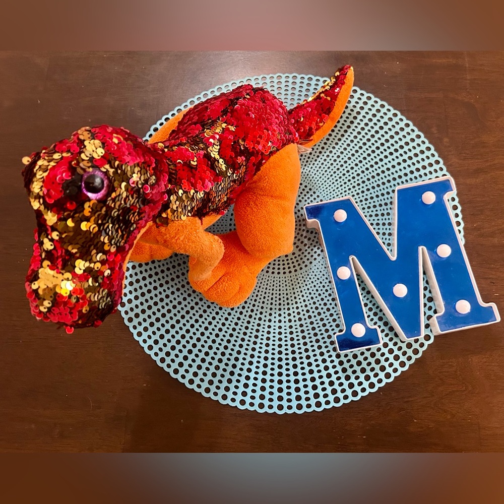 Red & Orange Sequin Dinosaur Plush Toy - Brand Unknown